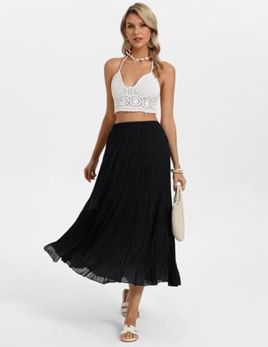 Kate Kasin 2026 Women's Black Chiffon Maxi Skirt, High Waist Pleated Skirts, Summer Flowy Long Skirts with Underskirt - Thumbnail 3