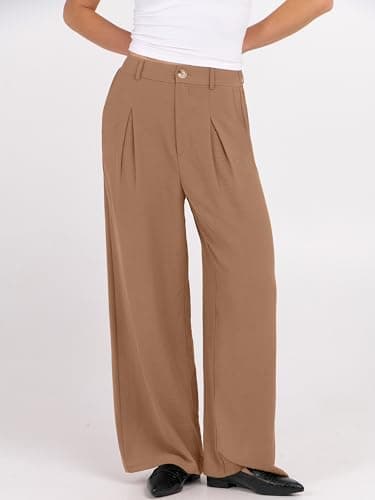 ANRABESS Women Wide Leg Dress Pants 2026 Summer High Waisted Business Casual Work Trousers Dressy Office Palazzo Pants Slacks tan X-Large - Thumbnail 2