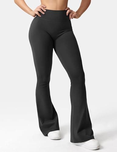 gaimoliso Women Scrunch Butt Lifting Flare Wide Leg Yoga Pants Bootcut High Waisted Workout Leggings Black - Thumbnail 2