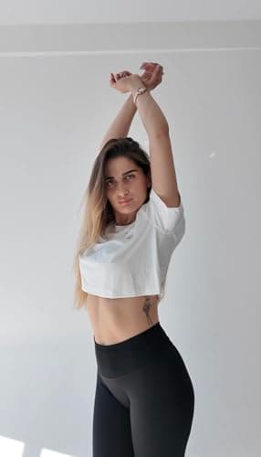 Stelle Womens Workout Crop Top Loose Short Sleeve Shirt Breathable Quick Dry UPF 50+ Oversized Boxy Tee for Running Athletic White X-Large - Thumbnail 4