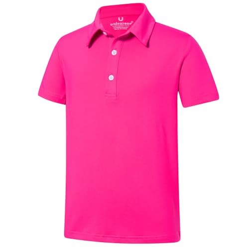 uideazone Polo Shirt for Boys Neon Hot Pink Golf Shirts Fluorescent Collared Short Sleeve Casual Sporty Performance School Uniform Size 7-8 - Image 1