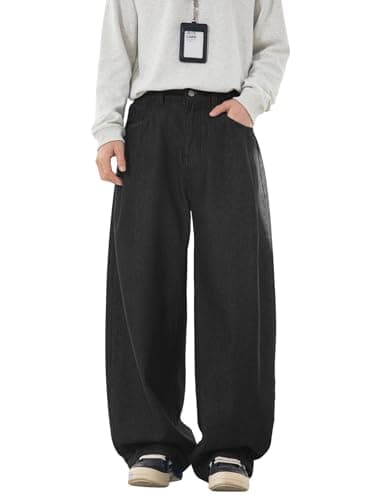 Men's Baggy Jeans Relaxed Fit Denim Pants Casual Wide Leg Loose Fit Streetwear Trousers Black X-Large - Image 1