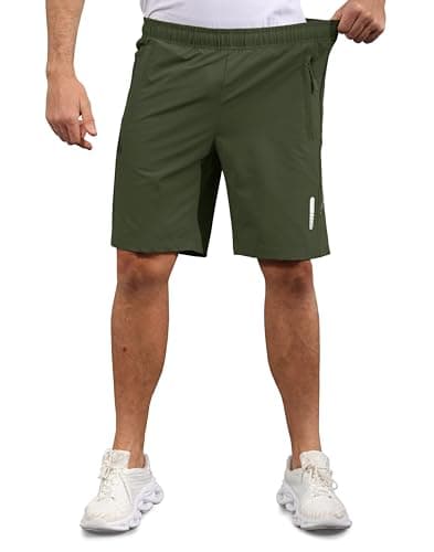 Hioutdoor Mens Shorts Waterproof Quick Dry Slim Fit Athletic Running Gym Training Zipper Pockets for Basketball Tennis Hiking Workout Swim Trunks Army Green 2XL - Thumbnail 4