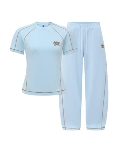 Aelfric Eden Slim Lounge Sets for Women 2026 Summer 2 Piece Matching Sets Two Piece Loungewear Spring Outfits Light Blue X-Large