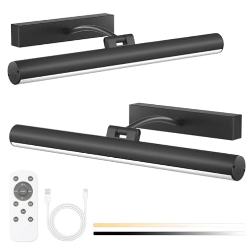 Bridika Picture Lights for Wall Battery Operated with Remote, 3 Color Modes and Dimmable Rechargeable Art Lights for Paintings, Gallery, Bedroom, Bathroom with Timer Black 2 - Image 1