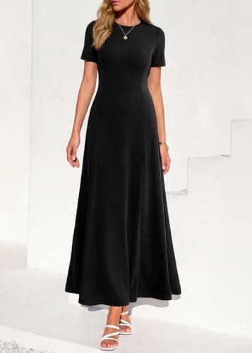 KIRUNDO Wedding Guest Dresses for Women 2026 Spring Summer Short Sleeve Pleated Long Flowy A Line Formal Maxi Dress Pockets(Black, Medium) - Thumbnail 2