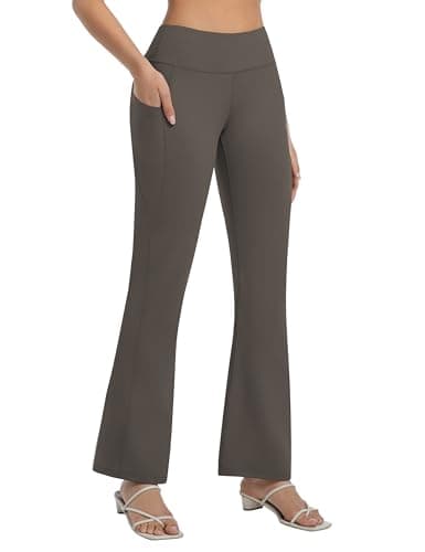 BUBBLELIME 35"/31"/33"/35"/37" Women's Bootcut Yoga Pants Tummy Control Flared with Side Pockets- Bootleg Side Pockets_OLIVEGRAY M_35" Inseam - Thumbnail 3