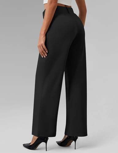 AVAMO Womens Dress Pants Wide Leg Pull On Stretchy Work Pants for Women with Pockets High Elastic Waist Office Business Black - Thumbnail 2