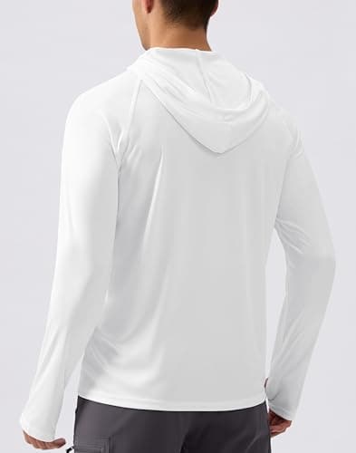 Pudolla Men's Sun Protection Hoodie Shirts UPF 50+ Rash Guard SPF Long Sleeve Fishing Shirt for Men Swim Hiking Boating(White XXX-Large) - Thumbnail 2