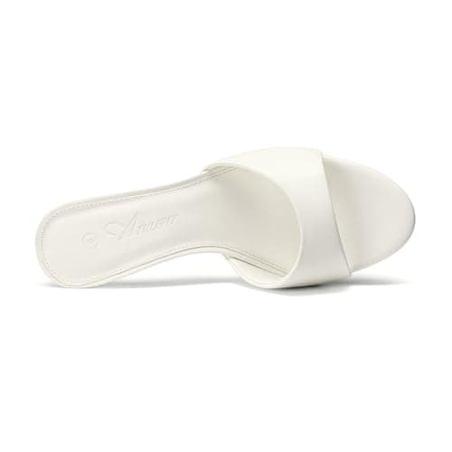 Athlefit Women's Kitten Heels Open Toe Comfortable Short Low Heels Slip On Dressy Summer Beige Heeled Sandals for Party Wedding Prom Size 9.5 - Thumbnail 5