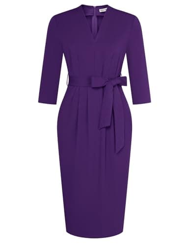 GRACE KARIN Work Dresses for Women 2026 V Neck 3/4 Sleeve Elegant Dresses XL Purple - Image 1
