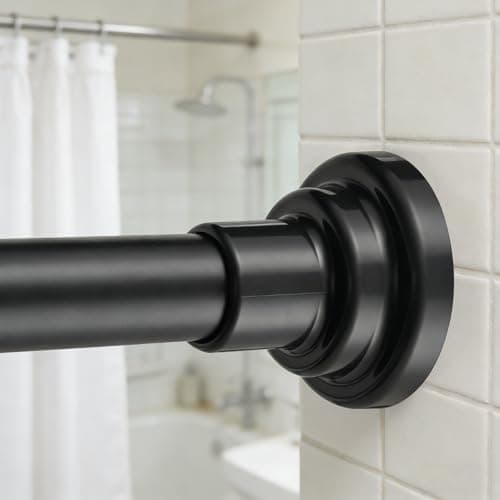 Shower Curtain Rod 1" Diameter 17-89inch Heavy Duty Shower Rod Spring Adjustable Tension Curtain Rod Non-Threaded No Drill Stainless Steel Non Slip for Bathroom Window Closet Outdoor Black - Image 1