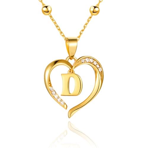 Cicy Bell Womens Heart Initial Necklace for Women 18k Gold Plated Cubic Zirconia Dainty Letter Pendant Necklace 17.7'' with 9'' Extender - Image 1