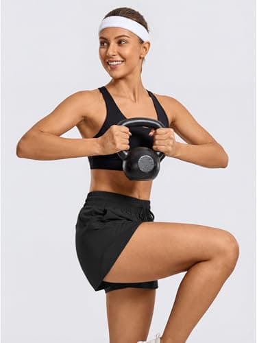 Stelle Women Running Shorts with Pockets High Waisted Drawstring Athletic Workout Quick-Dry Gym Shorts Mesh Liner (Black, XXL) - Thumbnail 3