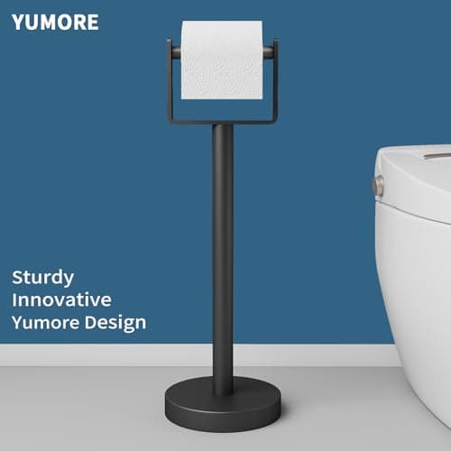 YUMORE Heavy Duty Toilet Paper Holder Stand, Extra-Weighted Base No Tipping, Stainless Steel Toilet Paper Stand, Free Standing Floor Tissue Roll Holder for Bathroom, Matte Black 200UP - Thumbnail 2