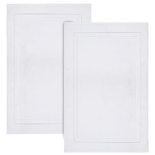 Infinitee Xclusives Premium Cotton Bath Mats for Bathroom – Pack of 2 | 34x22 Inches | Ultra Soft, Super Absorbent, Non-Slip, Machine Washable Mats (White) [Not a Rug] - Image 1