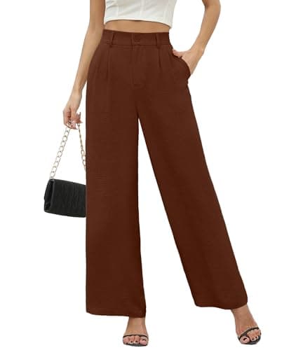 CZYINXIAN Women's High Waisted Wide Leg Casual Pants Flowy Business Work Casual Pants with Pockets(Coffee,Large) - Image 1