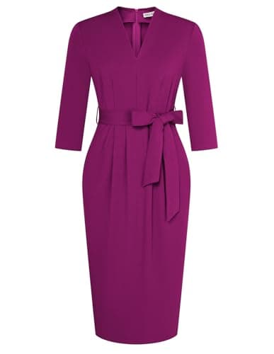 GRACE KARIN Wear to Work Dresses for Women,V Neck 3/4 Sleeve Cocktail Dress,Semi Formal Dresses with Pockets Pink Purple 2XL - Image 1
