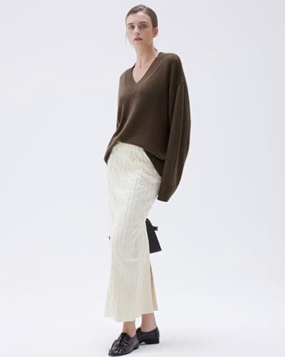 SUUKSESS Women Cashmere Oversized Sweaters V Neck Pullover Tops Fall Winter Long Sleeve Jumpers (Heathered Mocha,M) - Thumbnail 3
