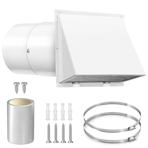 8 Inch Wall Vent Cover with Hood for Kitchen Range Hood Dryer Duct, White - Image 1