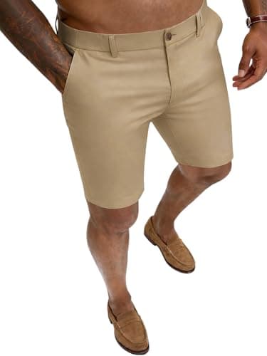 ZKMAN Men's 7" Slim Fit Performance Stretch Skinny Tapered Dress Chino Shorts Expandable Waist Lightweight Casual Short(Khaki L) - Image 1