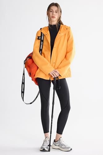 Orolay Women's Lightweight Outdoor Jacket Hooded Packable Softshell Raincoat Travel Water-repellent Breathable Hiking Windbreaker Orange Large - Thumbnail 4