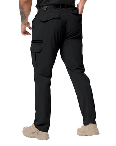 NATUVENIX Hiking Pants Men Lightweight Mens Travel Pants Quick Dry Cargo Work Pants for Men Water Resistant Fishing Pants Black - Thumbnail 3