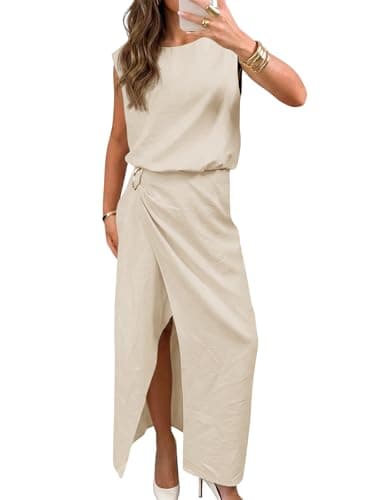 Wenrine Womens 2 Piece Skirt Sets Summer Crop Tank Tops Split Maxi Skirts Casual Beach Vacation Outfits Matching Set - Image 1