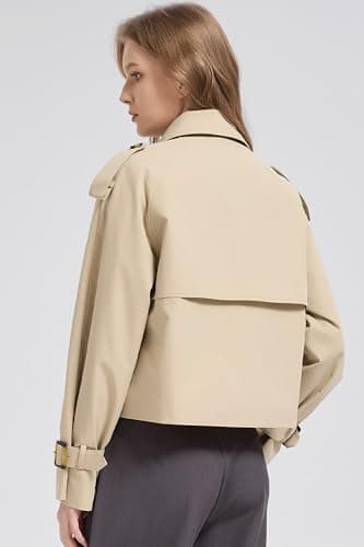 Orolay Cropped Trench Jackets for Women Short Trench Coats Double Breasted Casual Loose Fit Spring Jackets - Thumbnail 5
