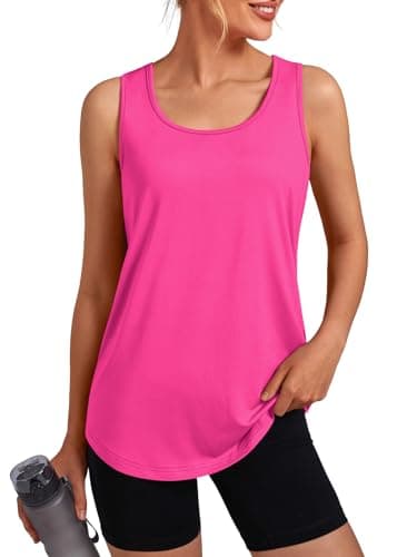 3rd hill Women's Workout Tank Tops Racerback Quick Dry Sleeveless Shirt for Yoga Running Gym Loose Fit Athletic Tanks Rose Red L - Thumbnail 4