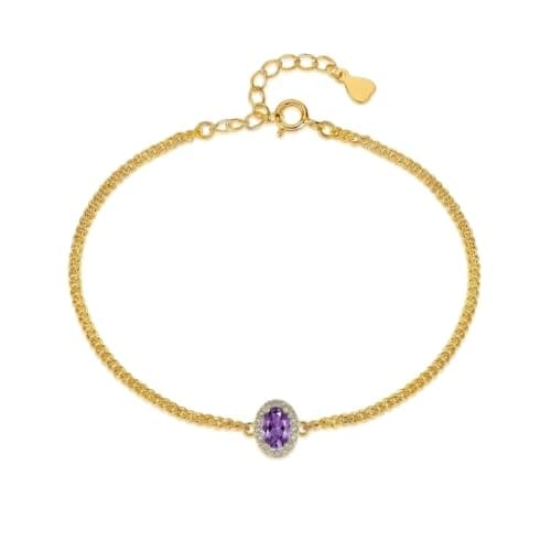 IZZBAT 14K Gold Halo Oval Birthstone Bracelets for Women Yellow Gold Cuban Chain Bracelets for Her Birthday Gifts for Mom Girlfriend - February Birthstone - Image 1