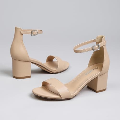 Amoji Women's Block Heels 2.5 Inch Heels Dressy Sandals Low Heels Chunky Heeled Sandals 301 Nude Size 7 women - Thumbnail 4