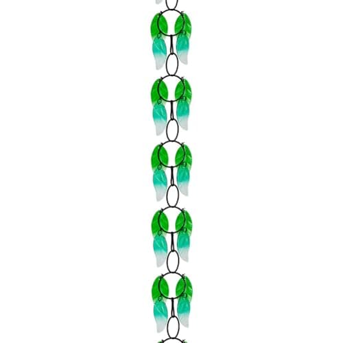 dreamysoul Rain Chains for Outside, 7.87FT Adjustable Green Glass Leaf Rain Chain, Rain Catcher Chains for Gutters Downspout, Eaves, Drainage
