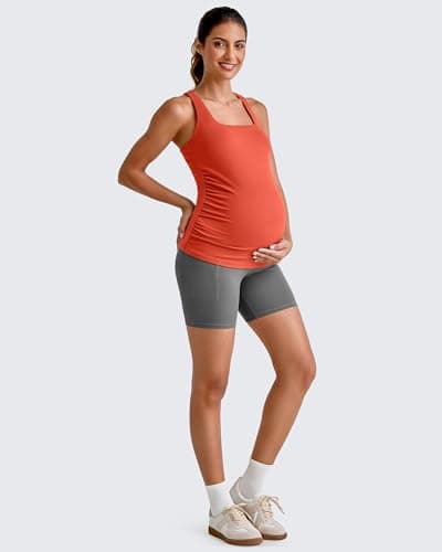 G4Free Maternity Workout Clothes Removable Pad Pregnancy Athletic Tank Tops Square Neck Soft Workout Cami Tanks for Yoga(Rust Orange,XS) - Thumbnail 5