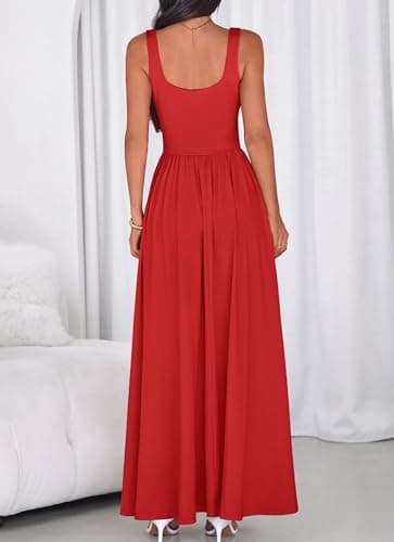 BTFBM Summer Dresses for Women 2026 Maxi Casual Square Neck Flowy Long Sundress Spring Wedding Guest Cocktail Dress(Red, XX-Large) - Thumbnail 3