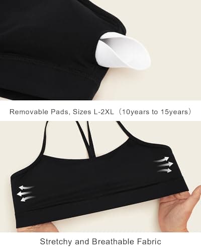 Stelle Girls Sports Bra Training Bra Spaghetti Strap Y Back Bra Yoga Crop Top for Teens Kids(Black,XXL) - Thumbnail 4