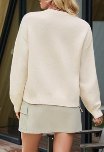 MEROKEETY Women's Long Sleeve Knit Cardigan Sweaters 2025 Fall Crewneck Button Open Front Jackets with Pockets, Beige, Small - Thumbnail 4