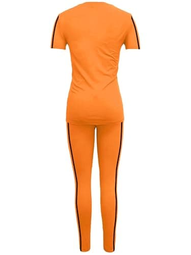 BNGPIKLY Travel Outfits for Women Two Piece Outfits Sweatsuits Sets Slim Top and Elastic Waist Sport Pants Orange S - Thumbnail 5
