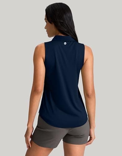 G Gradual Womens Golf Shirt Sleeveless Zip Up Polo Shirts for Women Collared Lightweight Tennis Athletic Tank Top, Navy, Medium - Thumbnail 5