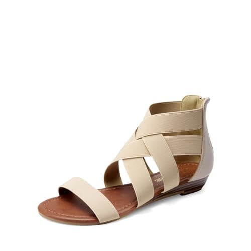 DREAM PAIRS Women's Elastic Ankle Strap Sandals Gladiator Strappy Low Wedges Sandals,Size 9,Nude,ELASTICA8 - Image 1