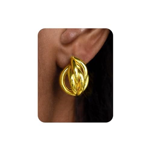 UANNEAU Gold Chunky Earrings for Women Trendy, 14K Gold Plated Dainty Kont Earrings Statement Minimalist Hypoallergenic Stud Earrings Gifts for Her Mom - Image 1