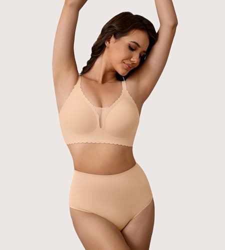 DEANGELMON Wireless Bras for Women Seamless Push Up Bralettes Scalloped V Neck Mesh Bra Tshirts Bra Comfort Everyday Bras(Skin,XXL) - Thumbnail 5