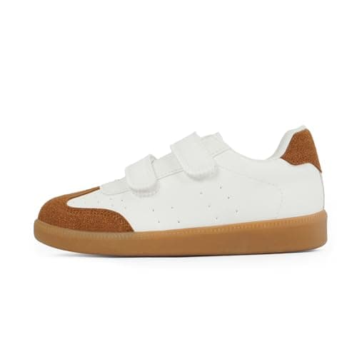 QIY Sneakers for Boys Toddler Kids White Brown Boys Sneakers Soft Tennis Walking Sports Kids Shoes with Dual Hook and Loops - Thumbnail 4