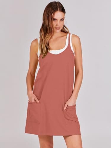 Prinbara Women Athletic Tennis Dress Summer Workout Sports Mini Romper Dress Built in Shapewear Shorts Sundress 2026 Outfits Rust Red Large - Thumbnail 6