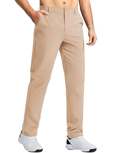 Nakvoc Golf Pants for Men Work Dress Pants Lightweight Quick Dry Casual Slack Trousers(Khaki L32.W34 - Image 1