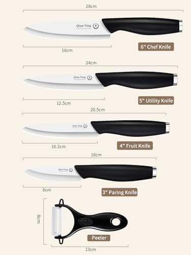 Ceramic Knife Set for Kitchen with Sheath: 100% Zirconia Pure Ceramic Sharp Blade Fruit Cutting Knives 9Pcs with Cover Rustproof Clean Cut Edge Black Handle, No Scratches on Titanium Cutting Boards - Thumbnail 6