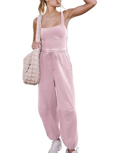 Fmkagva Women’s One Piece Overall Jumpsuits Sleeveless Athletic Onesie Adjustable Drawstring Waistband Overalls Rompers (US, Alpha, X-Large, Regular, Regular, Pink) - Image 1