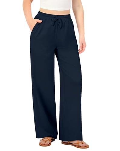 JEKAOYI Palazzo Pants for Women Casual Wide Leg Elastic High Waist Lounge Pants Travel Beach Outfits Navy - Image 1