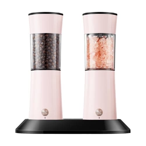 Gravity Electric Salt and Pepper Grinder Set 2-Pack, USB-C Rechargeable with LED Light, Automatic Stainless Steel Mills for Kitchen, BBQ, Dining Table & Gifts - Petal Pink - Image 1