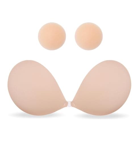 MITALOO Seamless Adhesive Bra Sticky Strapless Invisible Push up Bras Silicone Backless Nipple Cover for Women Dark Beige - Image 1